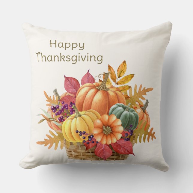 Thanksgiving Pumpkin Basket Throw Pillow (Front)