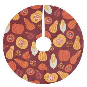 Thanksgiving Pumpkin Brown Seamless Pattern. Brushed Polyester Tree Skirt