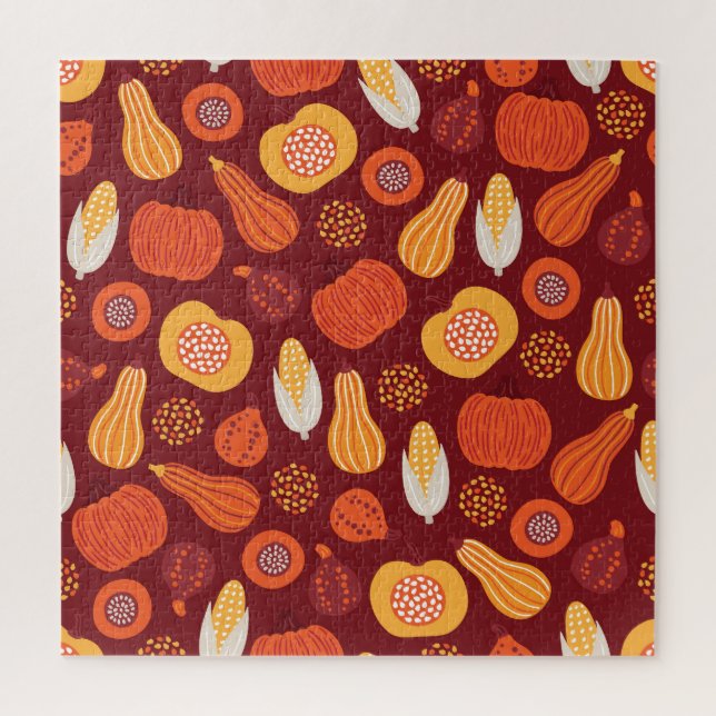Thanksgiving Pumpkin Brown Seamless Pattern. Jigsaw Puzzle (Vertical)