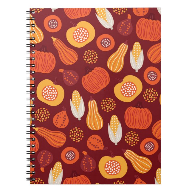 Thanksgiving Pumpkin Brown Seamless Pattern. Notebook (Front)