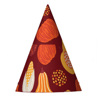 Thanksgiving Pumpkin Brown Seamless Pattern. Party Hat