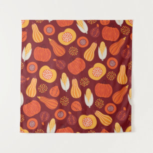 Thanksgiving Pumpkin Brown Seamless Pattern. Tapestry