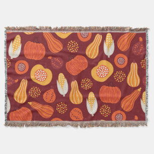 Thanksgiving Pumpkin Brown Seamless Pattern. Throw Blanket