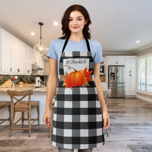 Thanksgiving Pumpkin Buffalo Plaid   Black  Apron