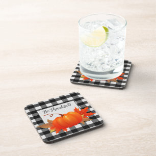 Thanksgiving Pumpkin Buffalo Plaid Plastic Coaster