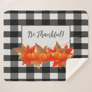 Thanksgiving Pumpkin Buffalo Plaid Sherpa Blanket