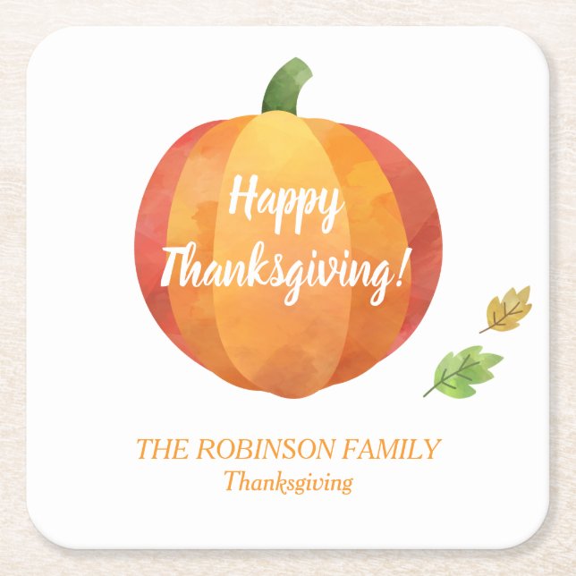 Thanksgiving Pumpkin Custom Square Paper Coaster (Front)