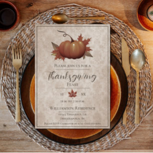 Thanksgiving Pumpkin Damask Dinner Invitation