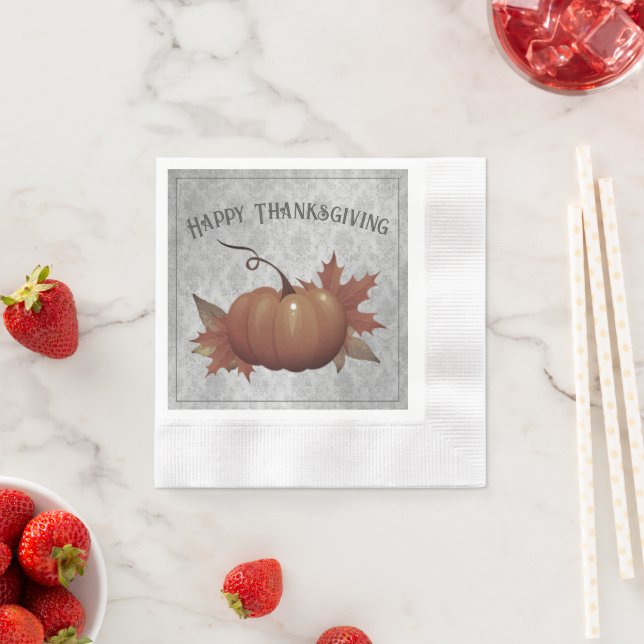 Thanksgiving Pumpkin Damask | Grey Napkin (Insitu)