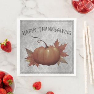 Thanksgiving Pumpkin Damask   Grey Napkin