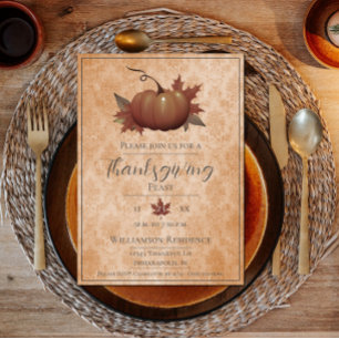 Thanksgiving Pumpkin Damask   Orange Dinner Invitation