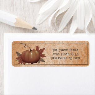 Thanksgiving Pumpkin Damask   Orange Label Return Address Label