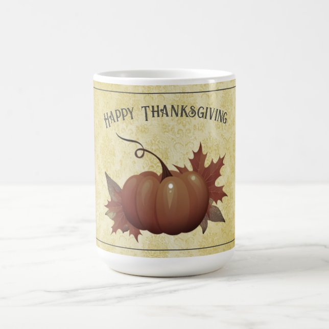 Thanksgiving Pumpkin Damask | Yellow Coffee Mug (Center)