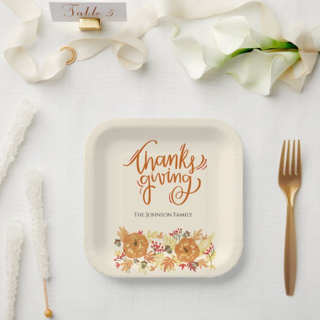 Thanksgiving Pumpkin Dinner Paper Plate (Wedding)
