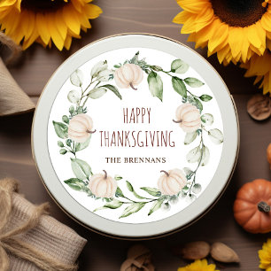Thanksgiving Pumpkin Fall Modern Eucalyptus Classic Round Sticker