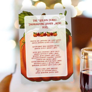 Thanksgiving Pumpkin Family Dinner Menu Template