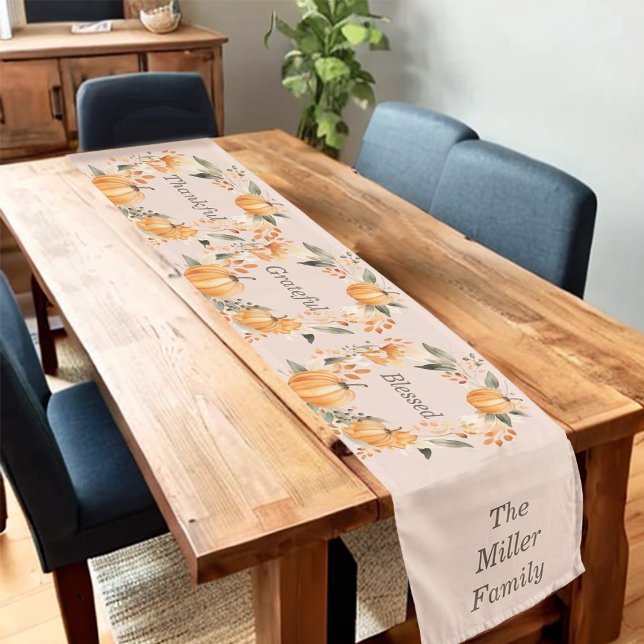 Thanksgiving Pumpkin Floral Dinner Editable  Short Table Runner (Creator Uploaded)