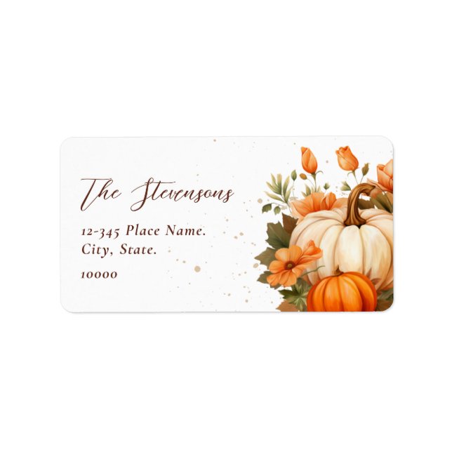 Thanksgiving Pumpkin Floral Script Rustic Address Label (Front)