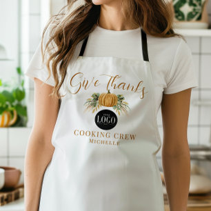 Thanksgiving Pumpkin Give Thanks Business Logo Apron