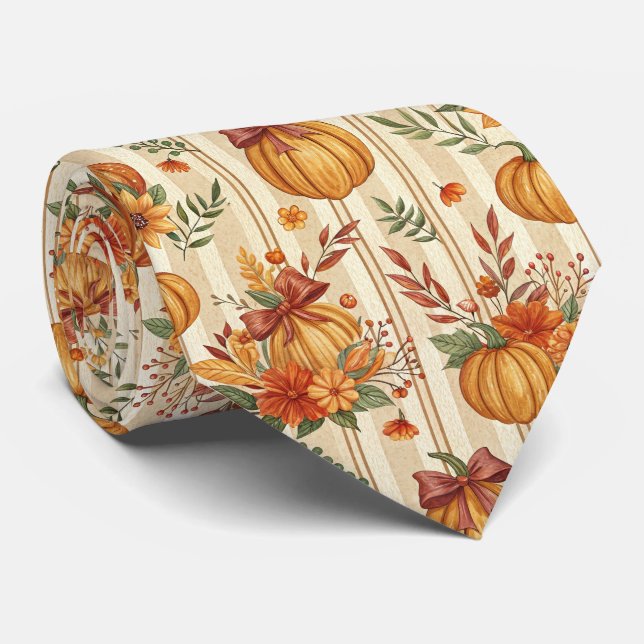 Thanksgiving Pumpkin Harvest Autumn Pattern Tie (Rolled)