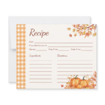 Thanksgiving Pumpkin Harvest Gingham Recipe Card
