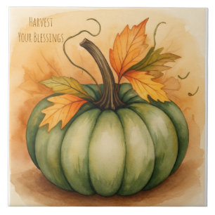 Thanksgiving, Pumpkin, Harvest You Blessings Ceramic Tile