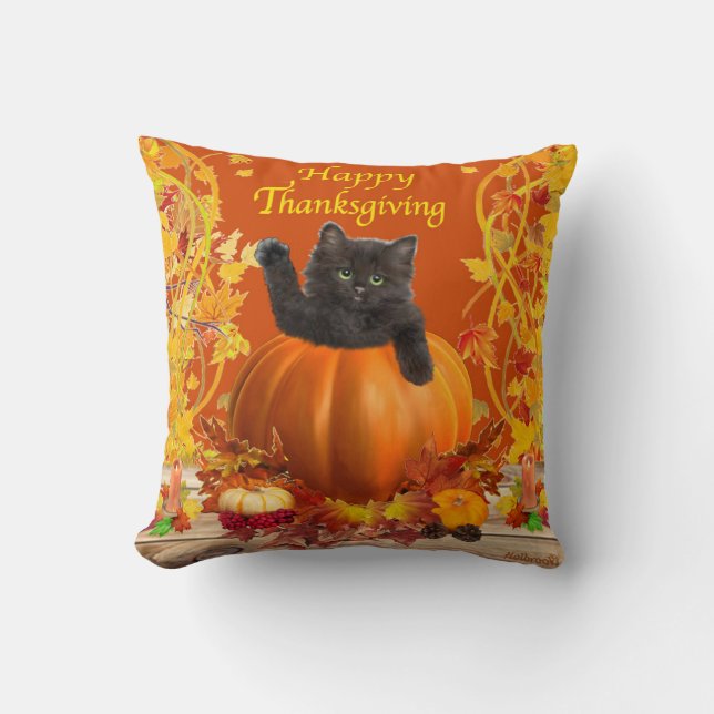 Thanksgiving Pumpkin Kitty Cushion (Front)