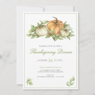 Thanksgiving Pumpkin Leaves Dinner Invitation