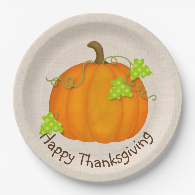 Thanksgiving Pumpkin on Burlap Paper Plate (Front)