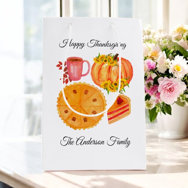 Thanksgiving Pumpkin Orange White Medium Gift Bag (Creator Uploaded)