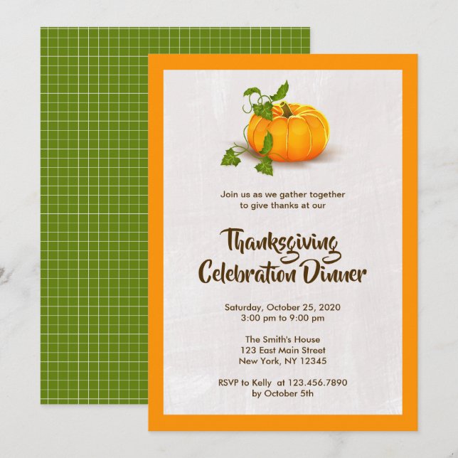 Thanksgiving Pumpkin Party Invitation (Front/Back)