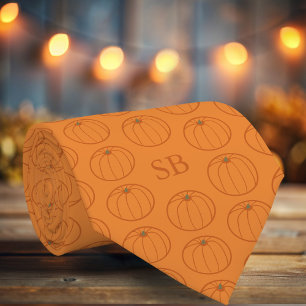 Thanksgiving Pumpkin Pattern Monogram Neck Tie