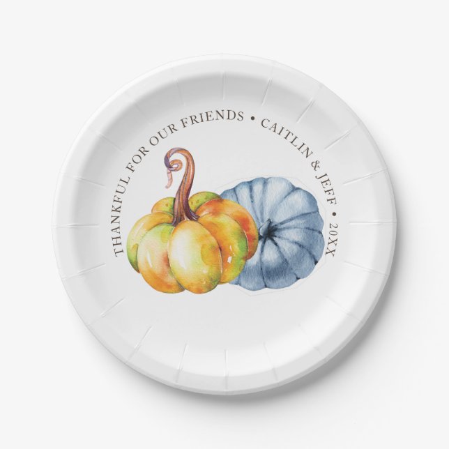 Thanksgiving pumpkin personalised watercolor paper plate (Front)