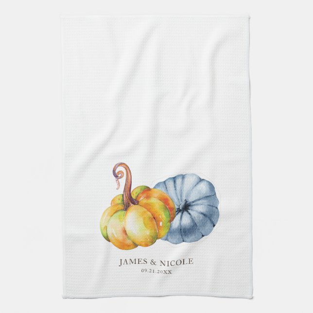 Thanksgiving pumpkin Personalised watercolor Tea Towel (Vertical)