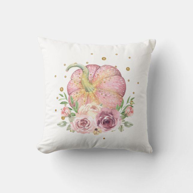 Thanksgiving Pumpkin Pink Floral Cushion (Front)