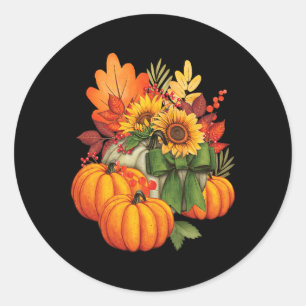 Thanksgiving Pumpkin Sunflower Fall Autumn Holiday Classic Round Sticker