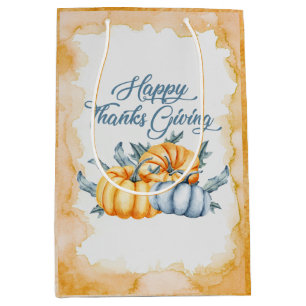 Thanksgiving pumpkin watercolor art medium gift bag
