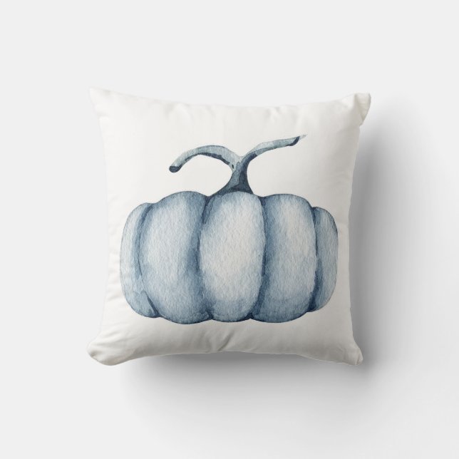 Thanksgiving pumpkin watercolor blue design cushion (Front)
