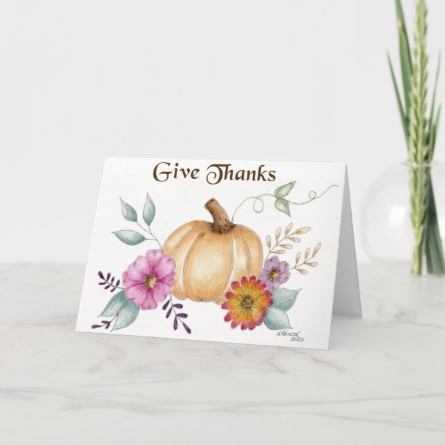 Thanksgiving Pumpkin watercolor hand painted Card (Front)