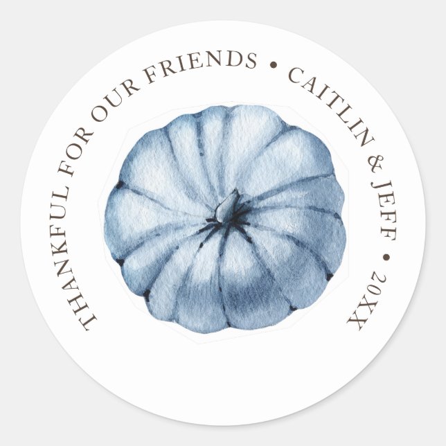 Thanksgiving pumpkin watercolor personalised classic round sticker (Front)