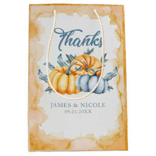 Thanksgiving pumpkin watercolor personalised medium gift bag