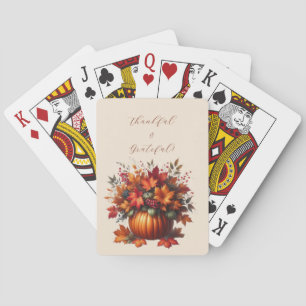 Thanksgiving-Pumpkin with Fall Leaves Playing Cards