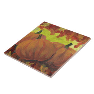 Thanksgiving Pumpkins #1 Fall Autumn Leaves Ceramic Tile