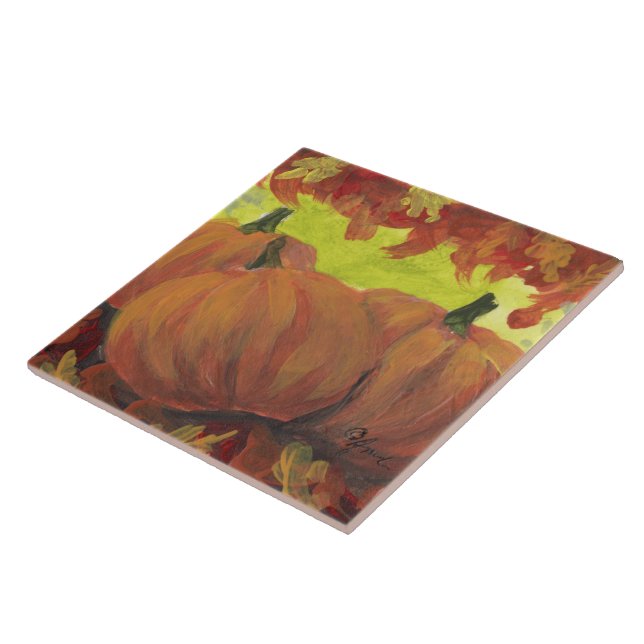 Thanksgiving Pumpkins #1 Fall Autumn Leaves Ceramic Tile (Side)