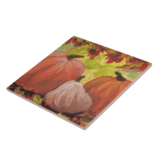 Thanksgiving Pumpkins #2 Fall Autumn Leaves Ceramic Tile