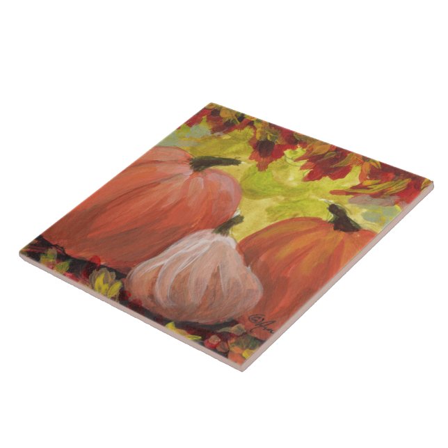 Thanksgiving Pumpkins #2 Fall Autumn Leaves Ceramic Tile (Side)