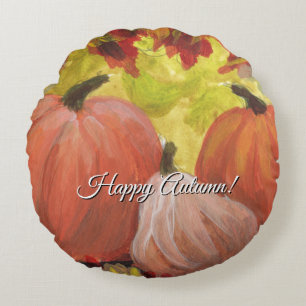 Thanksgiving Pumpkins #2 Fall Autumn Leaves Round Cushion