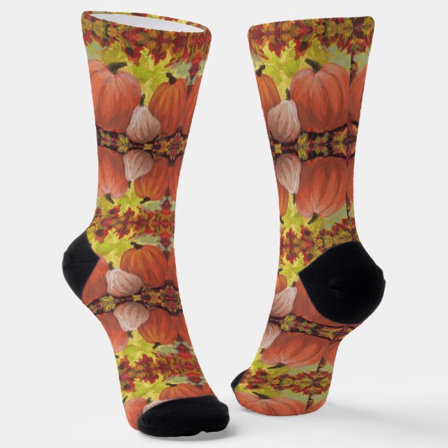 Thanksgiving Pumpkins #2 Fall Autumn Leaves Socks (Angled)