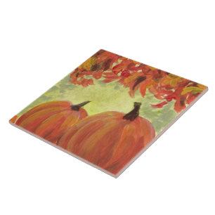 Thanksgiving Pumpkins #3 Fall Autumn Leaves Ceramic Tile
