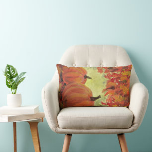 Thanksgiving Pumpkins #3 Fall Autumn Leaves Lumbar Cushion